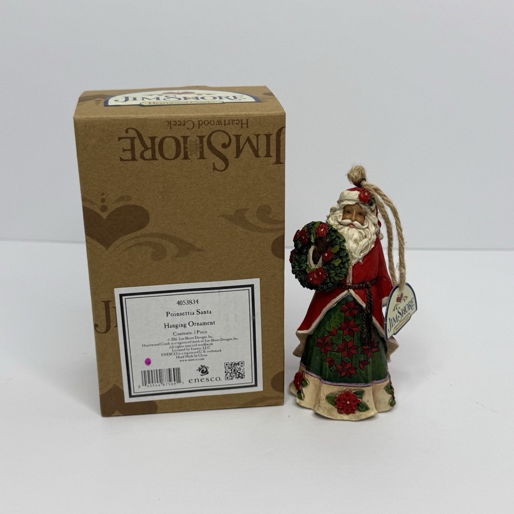 Jim Shore Heartwood Creek Poinsettia Santa Hanging‎ Ornament 4053834 BNIB